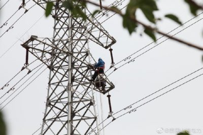 招遠供電公司在110千伏都石線安裝驅鳥器