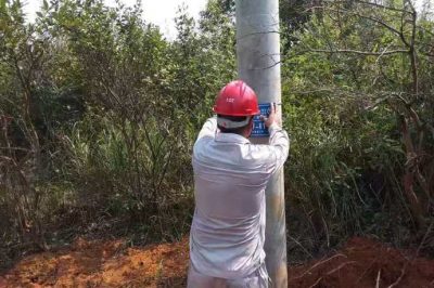 耒陽供電公司對10千伏南集線綁扎號(hào)桿牌懸掛安全警示牌